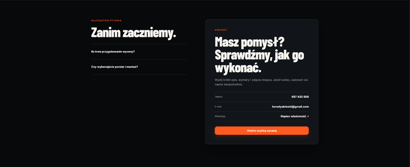 Najczęstsze pytania H-WELD oraz kontakt telefoniczny, e-mail i WhatsApp